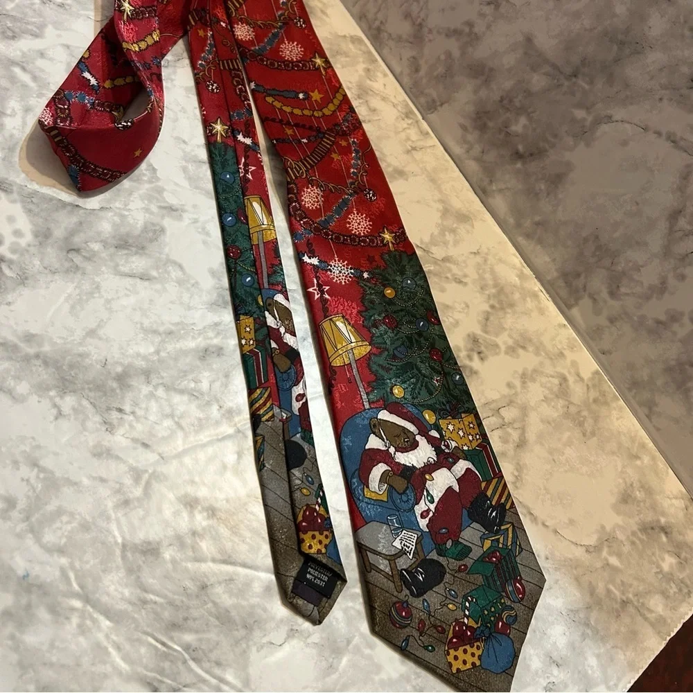Vintage “Thinking of You” Christmas Holiday Napping Teddy Bear Santa Tie 58”